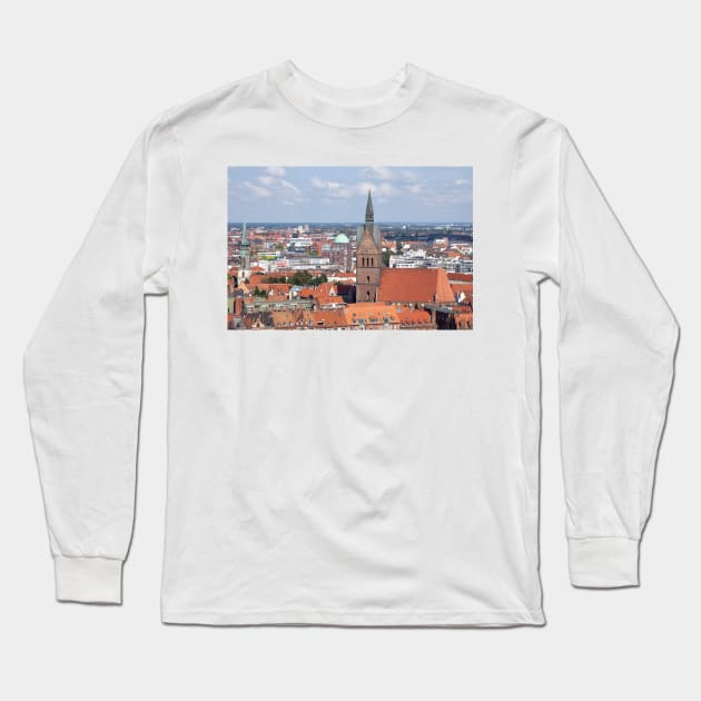 City center with Marktkirche, view from the town hall tower, Hanover, Lower Saxony, Germany Long Sleeve T-Shirt by Kruegerfoto